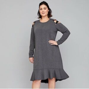 Lane Bryant Chic Long Sleeve Gray Dress with Cut-Out Details